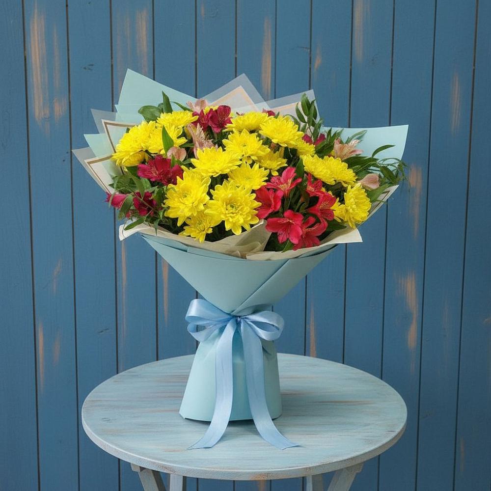 Букет цветов из: Альстромерии и Хризантемы в Георгиевской
