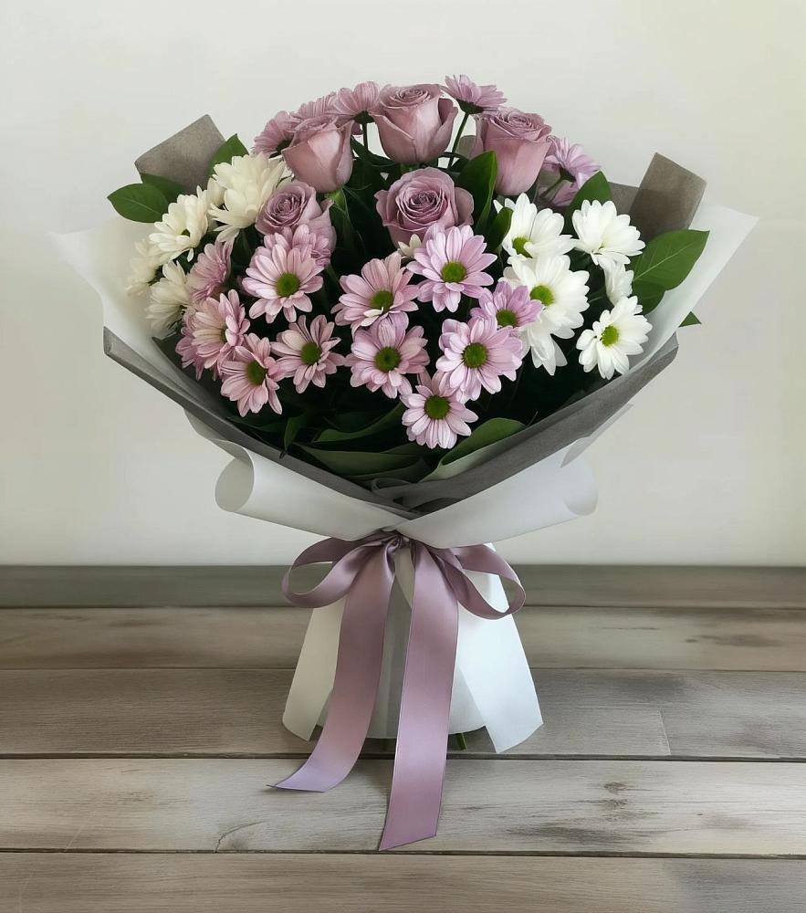 Букет цветов из: Хризантемы и Розы в Георгиевской