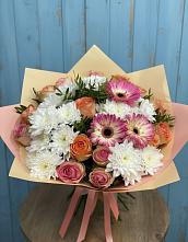 Букет цветов из:  Розы, Герберы и Хризантемы #REPLACE_PRED# Георгиевской