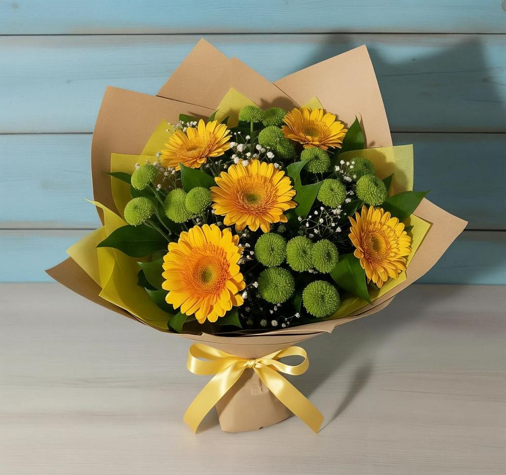 Букет цветов из: Герберы и Хризантемы в Георгиевской