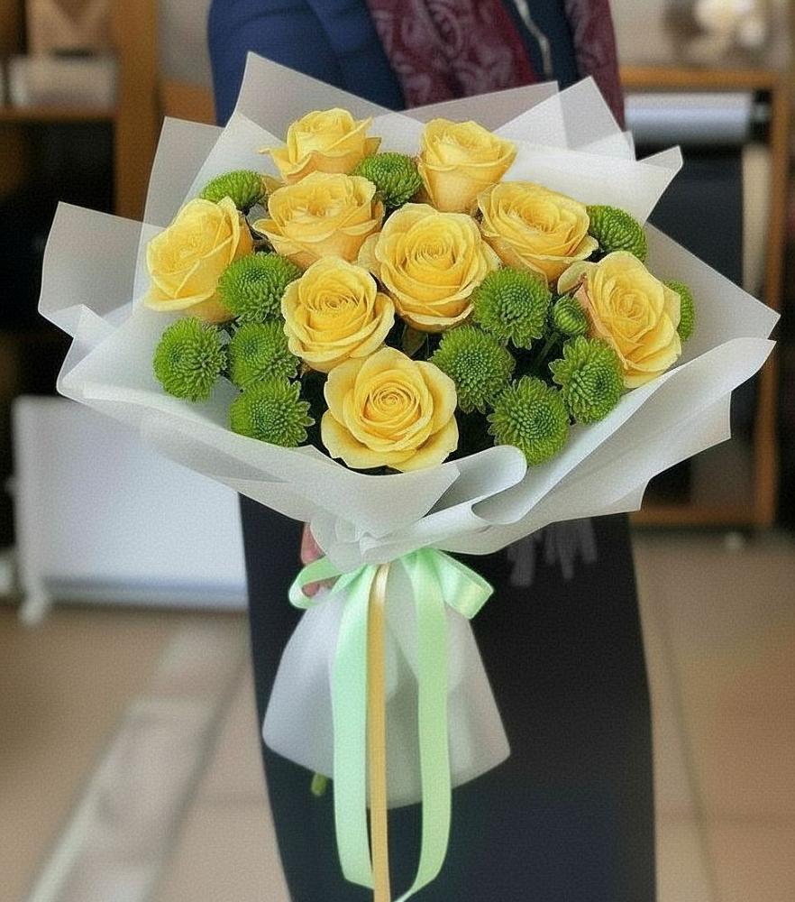 Букет цветов из: Хризантемы и Розы в Георгиевской