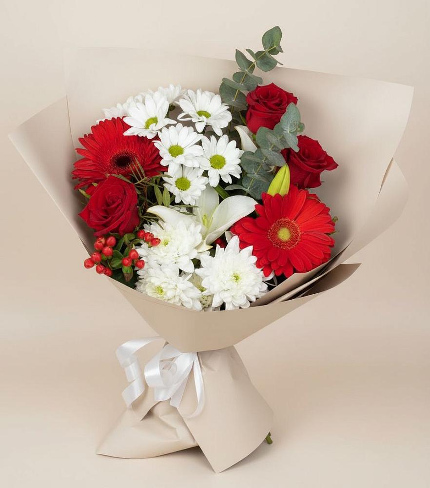 Букет цветов из: Розы, Хризантемы, Герберы и Лилии в Георгиевской