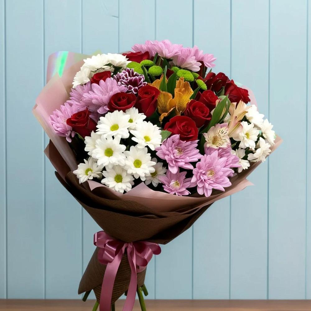 Букет цветов из: Розы, Хризантемы и Альстромерии в Георгиевской