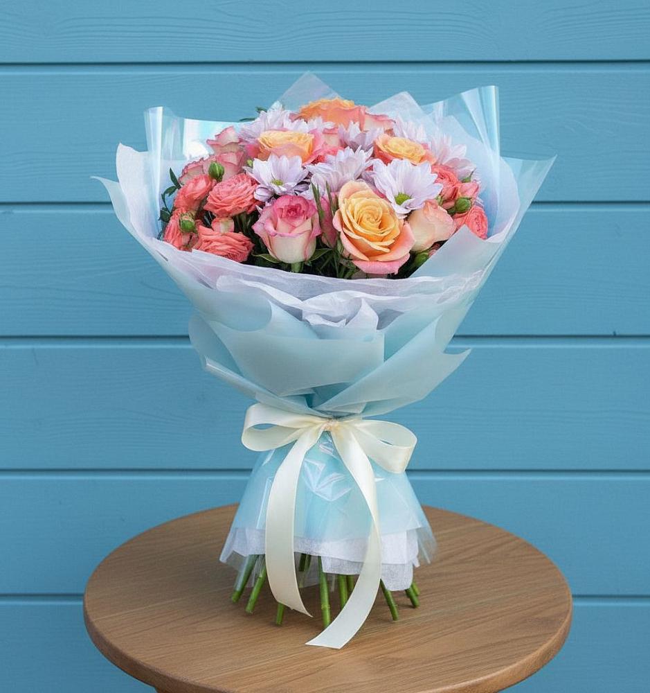 Букет цветов из: Хризантемы и Розы в Георгиевской